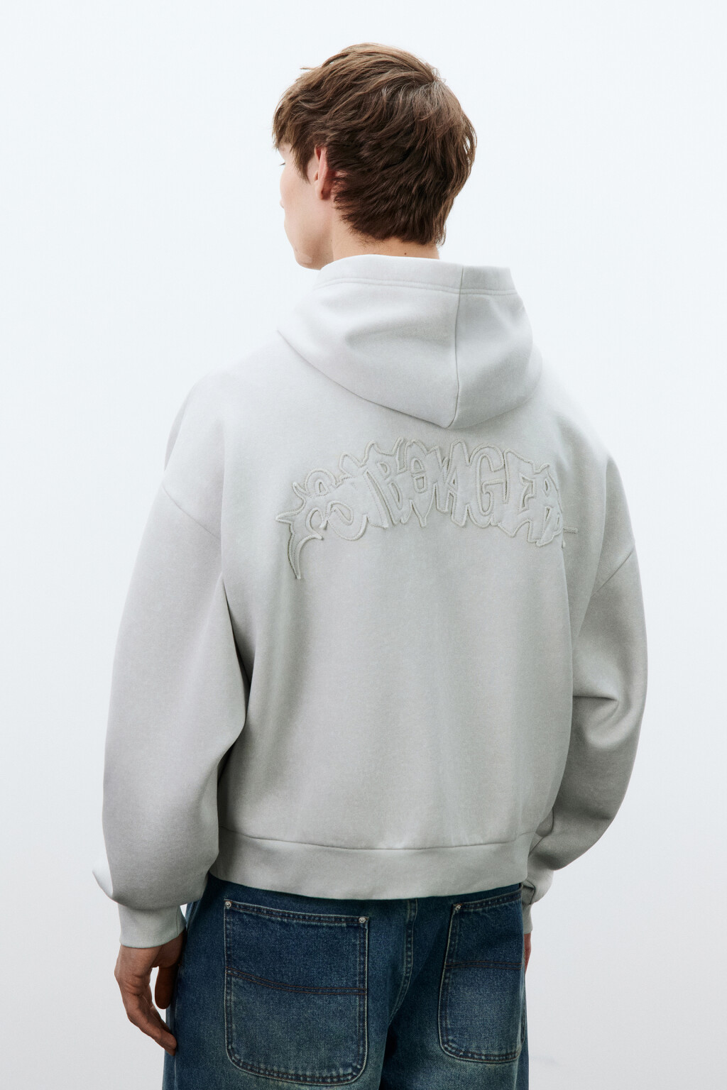 Худи из футера с капюшоном и вышивкой - цвет серый - 3