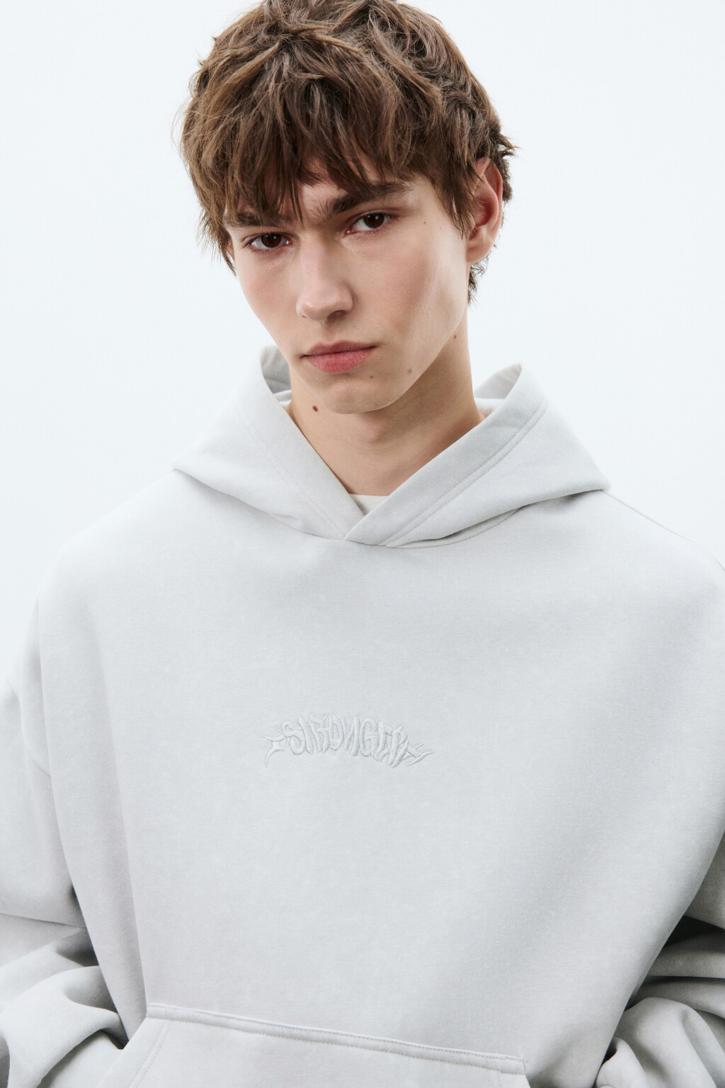 Худи из футера с капюшоном и вышивкой - цвет серый - 5