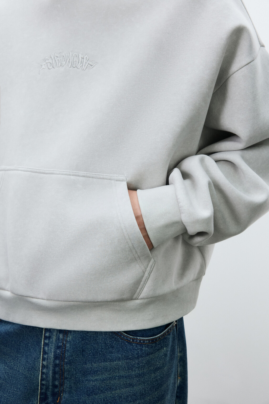 Худи из футера с капюшоном и вышивкой - цвет серый - 6