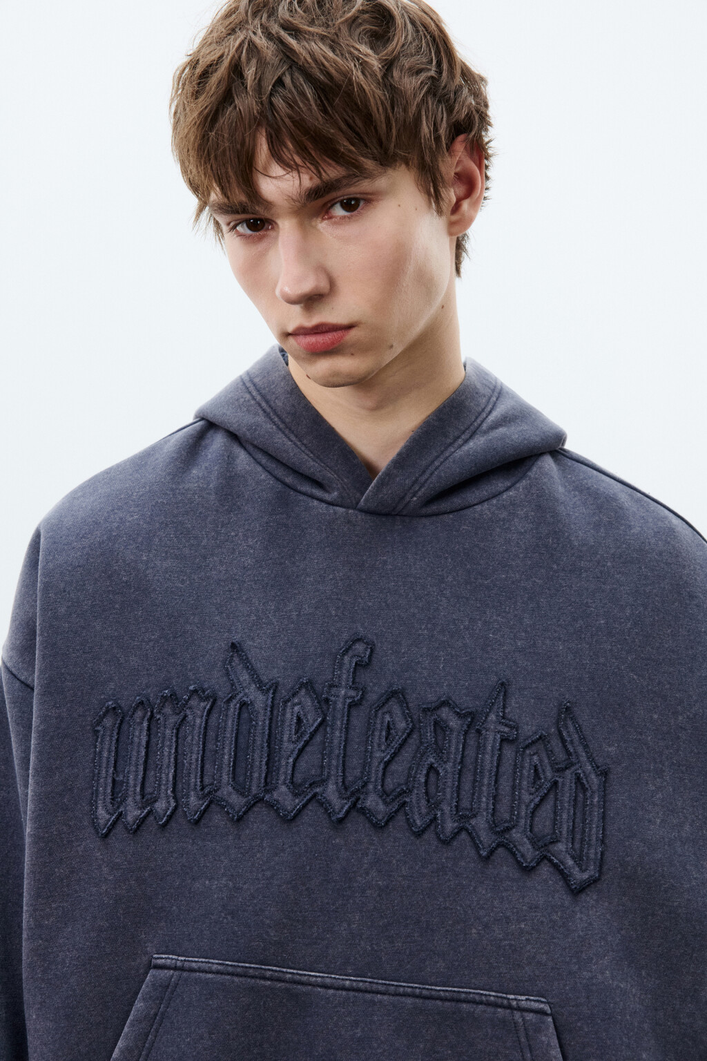 Худи из футера с капюшоном и вышивкой - цвет синий - 5