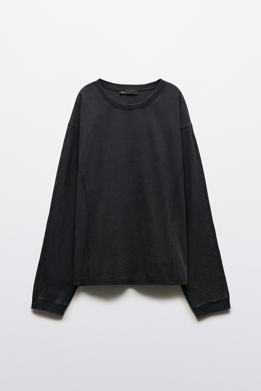 Лонгслив хлопковый с декоративными швами - цвет черный - 7
