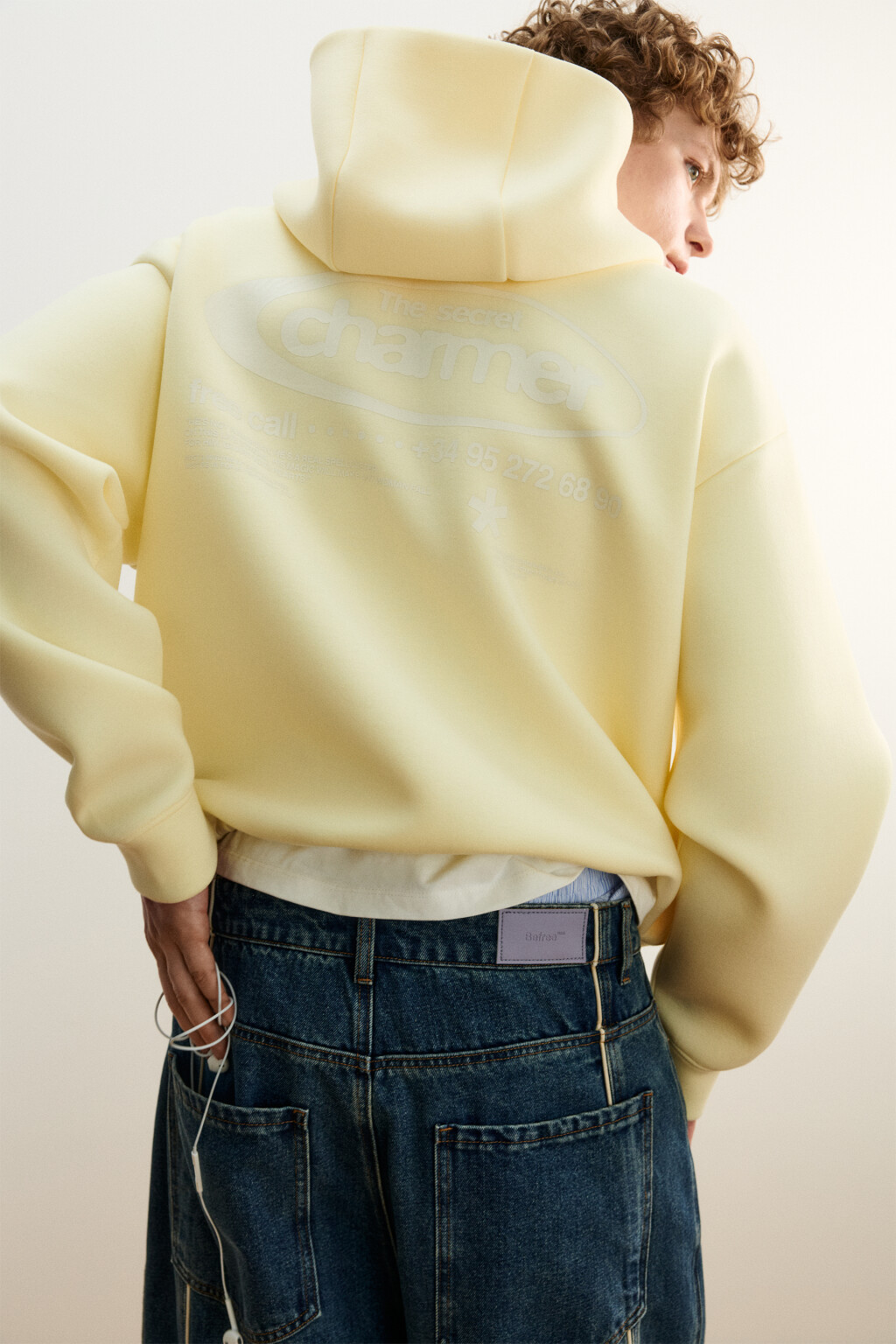 Худи на молнии из футера с принтом - цвет желтый - 1