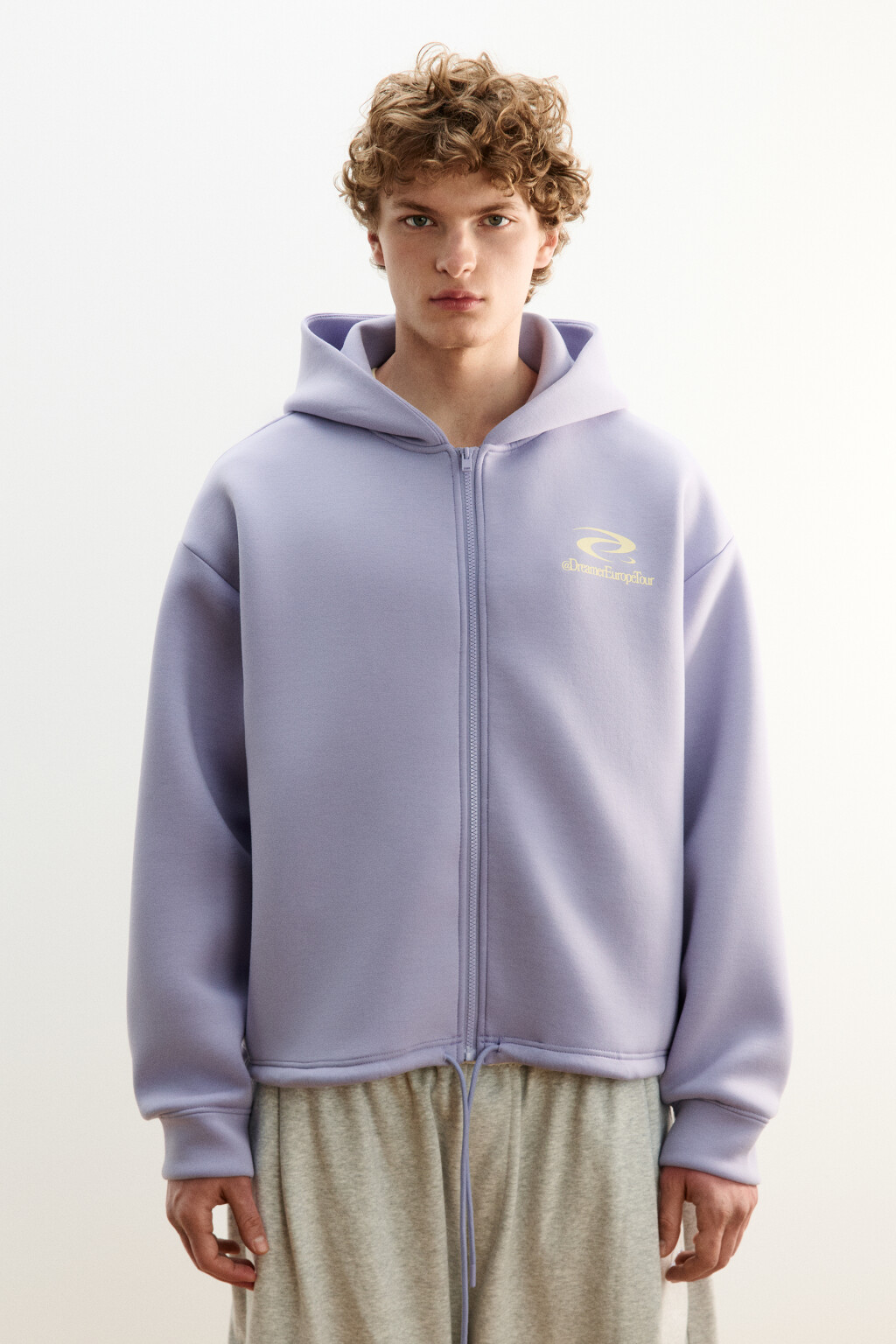 Худи на молнии из футера с принтом - цвет розовый - 3