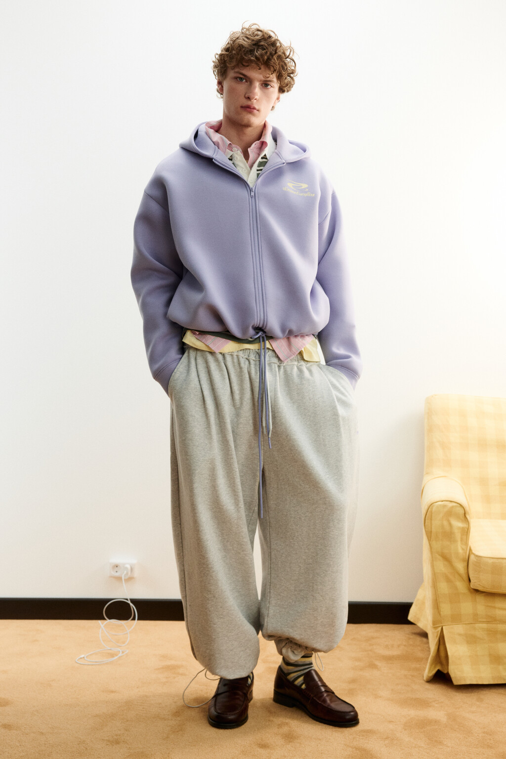 Худи на молнии из футера с принтом - цвет розовый - 5