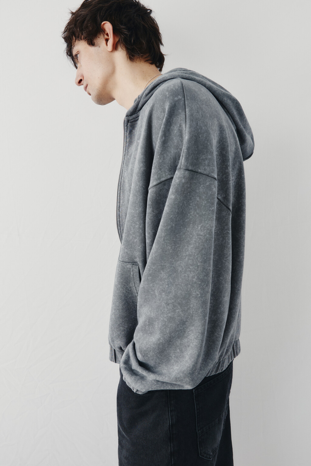 Толстовка на молнии из футера вареная - цвет серый - 1