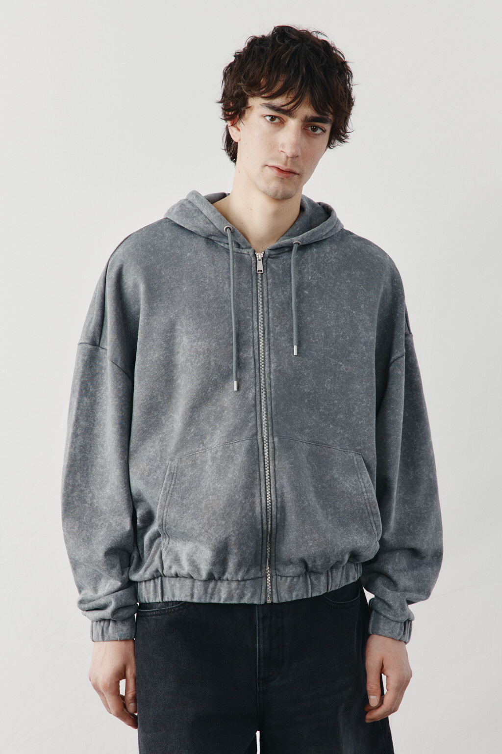 Толстовка на молнии из футера вареная - цвет серый - 3