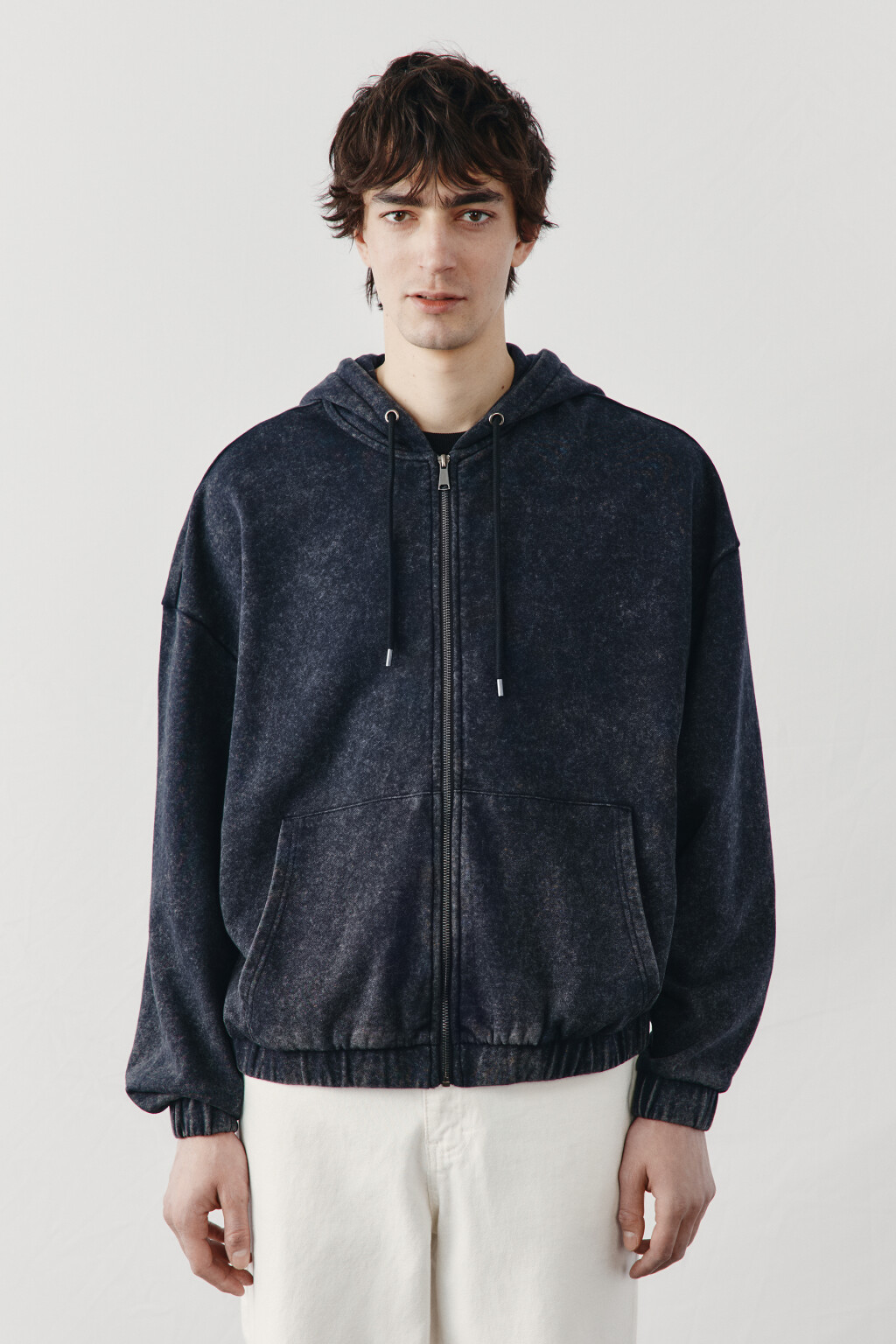 Толстовка на молнии из футера вареная - цвет серый - 3