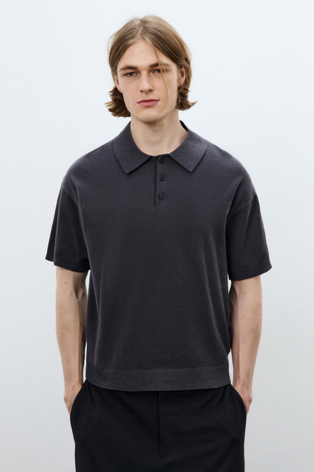 Футболка-поло вязаная на пуговицах - цвет бежевый - 3