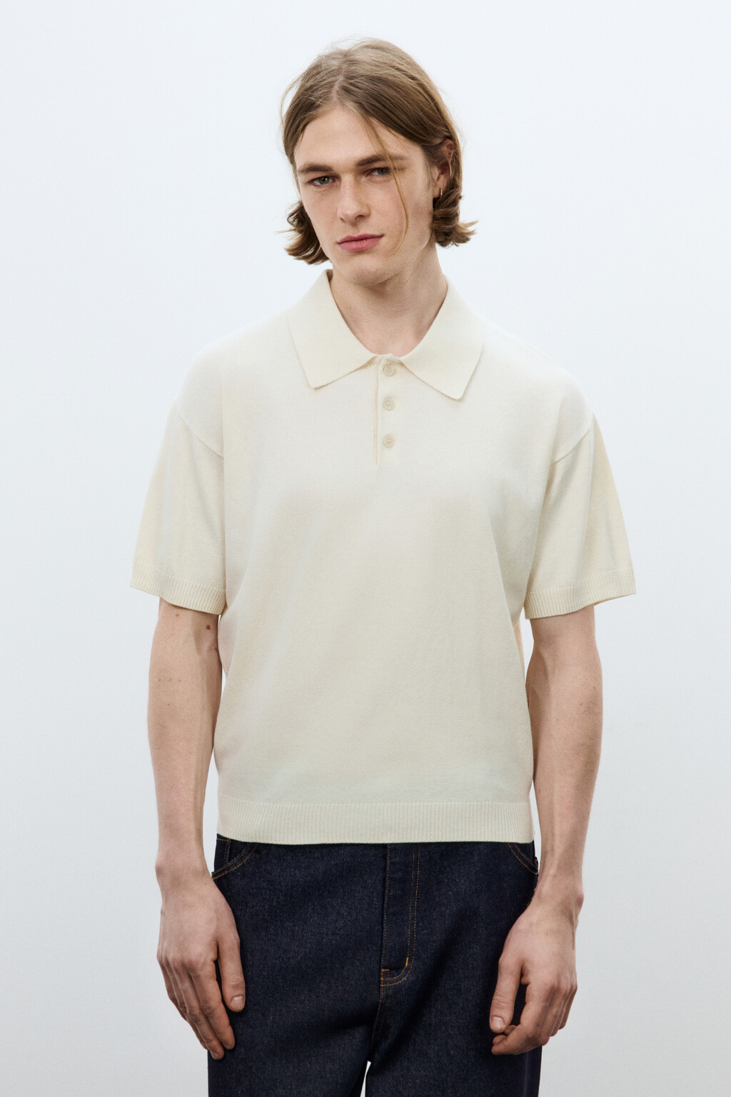 Футболка-поло вязаная на пуговицах - цвет бежевый - 2