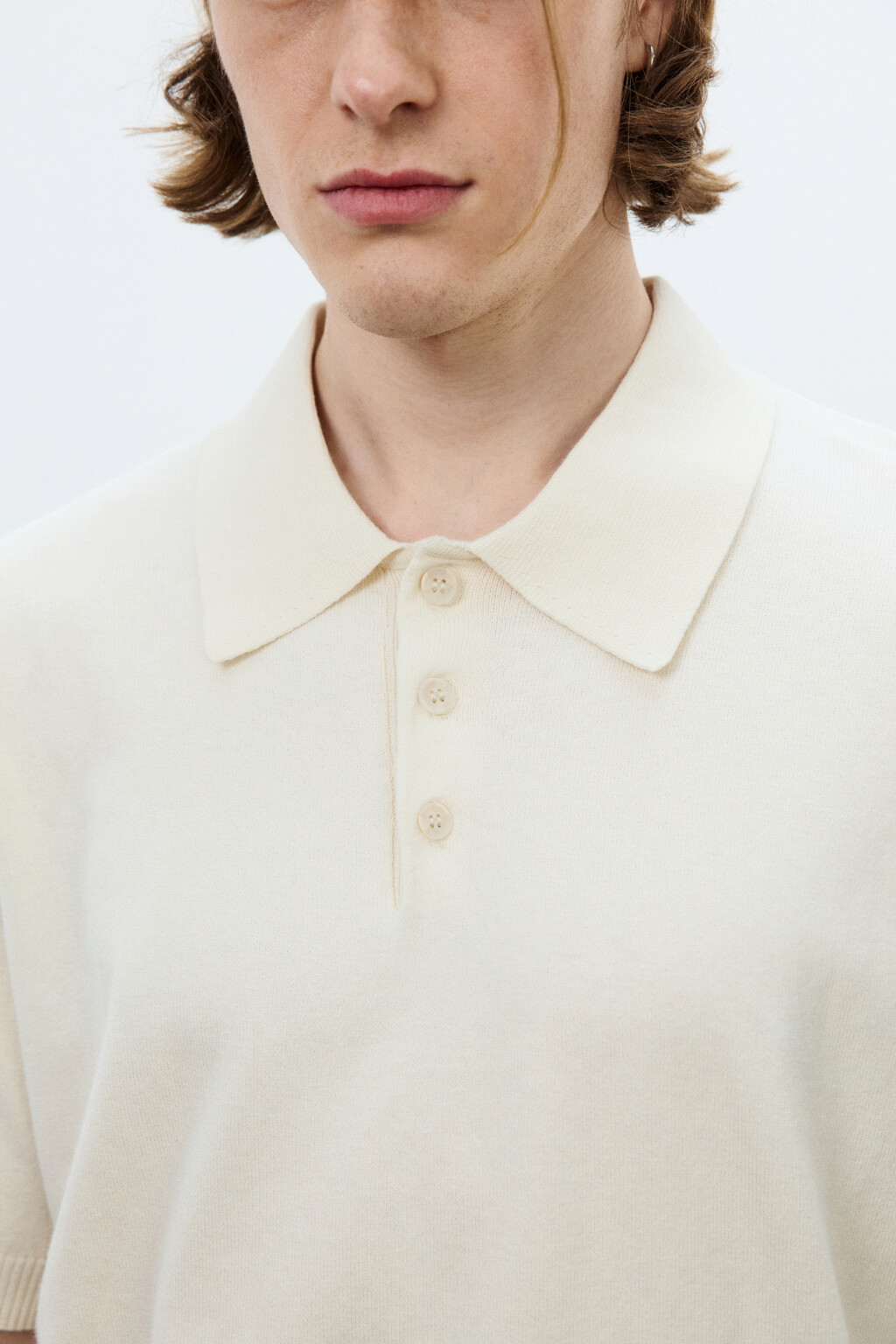 Футболка-поло вязаная на пуговицах - цвет бежевый - 5
