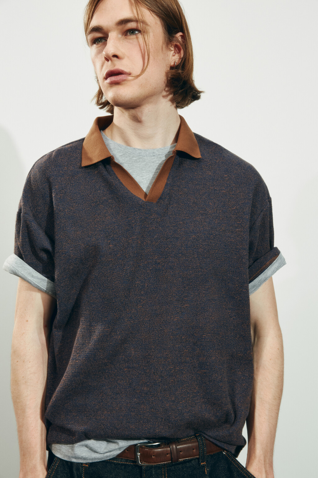 Футболка-поло вязаная - цвет синий - 3