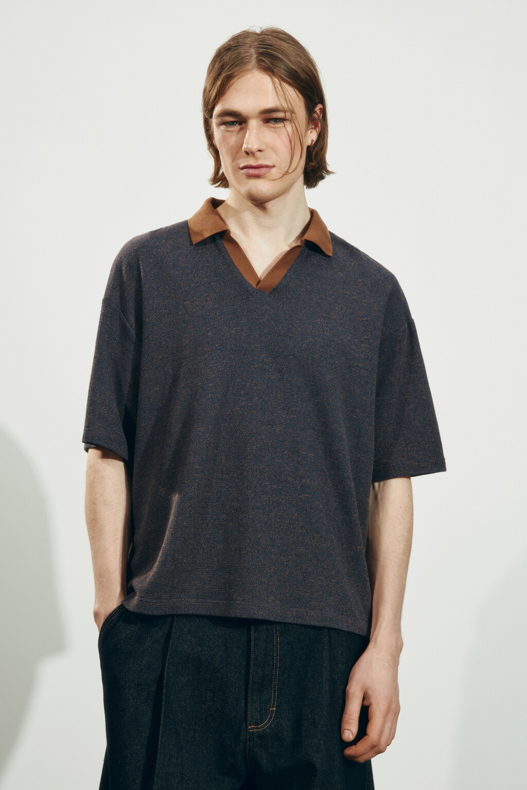 Футболка-поло вязаная - цвет синий - 4