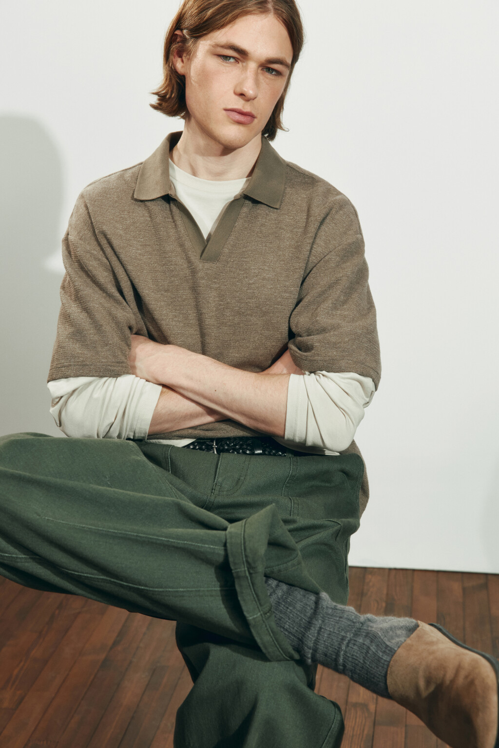 Футболка-поло вязаная - цвет бежевый - 1