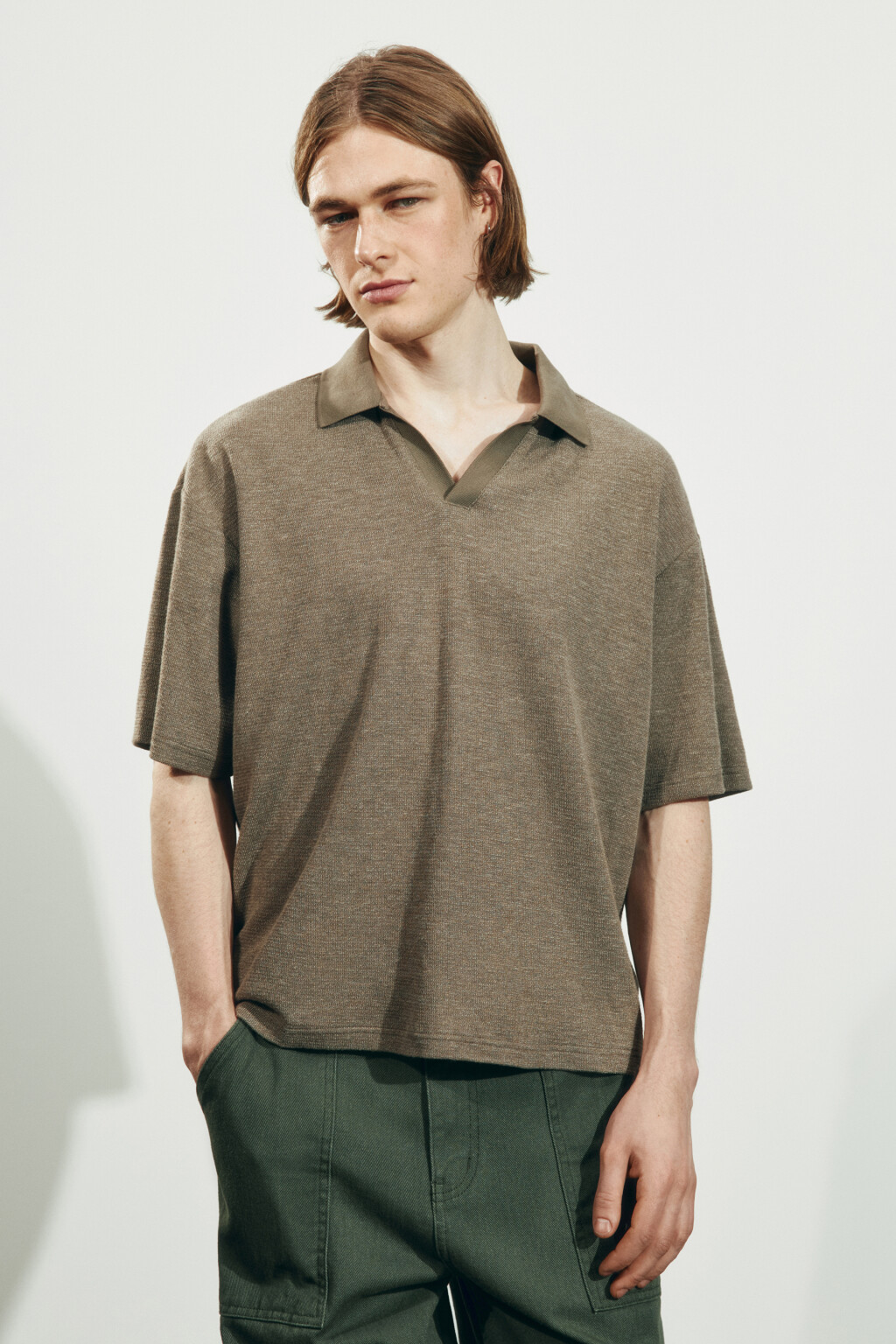 Футболка-поло вязаная - цвет бежевый - 2