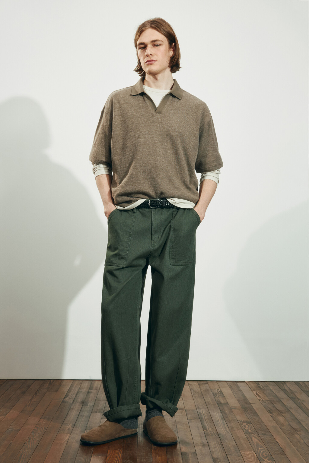 Футболка-поло вязаная - цвет бежевый - 4