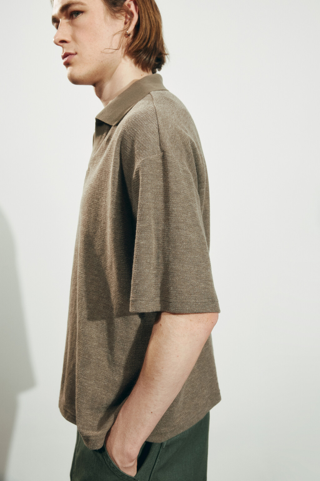 Футболка-поло вязаная - цвет бежевый - 5