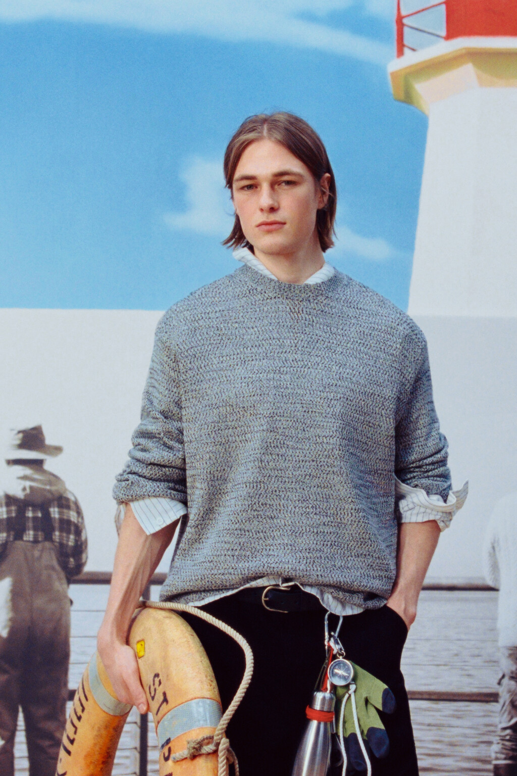 Джемпер свободный вязаный - цвет серый - 1