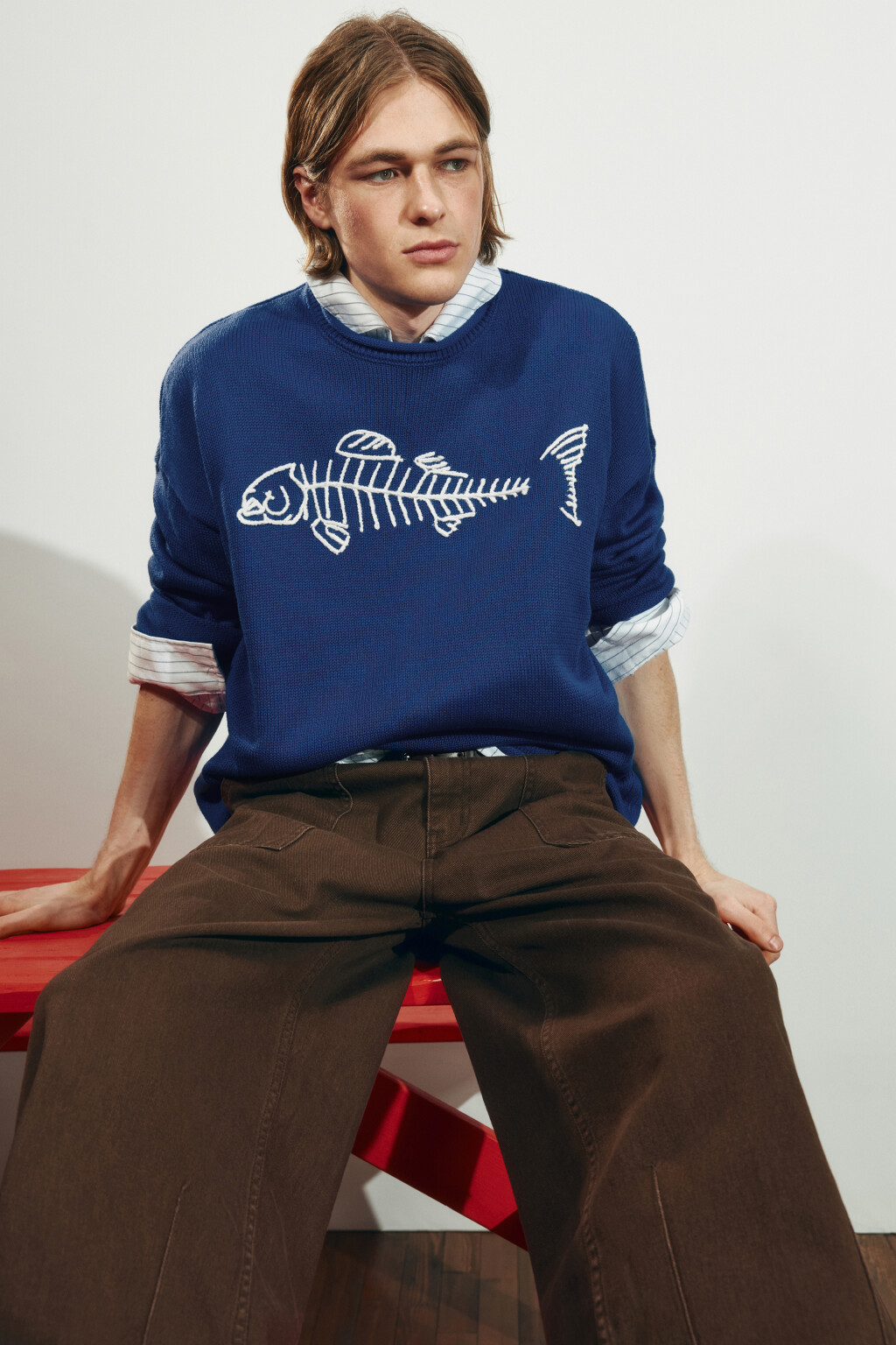 Джемпер вязаный с вышивкой - цвет синий - 2