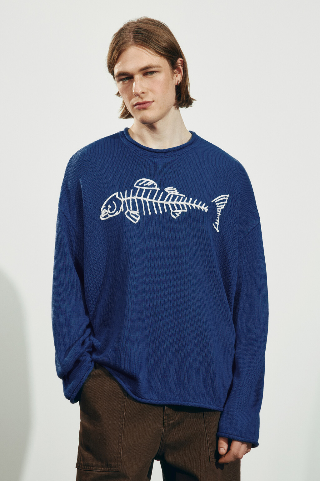 Джемпер вязаный с вышивкой - цвет синий - 3