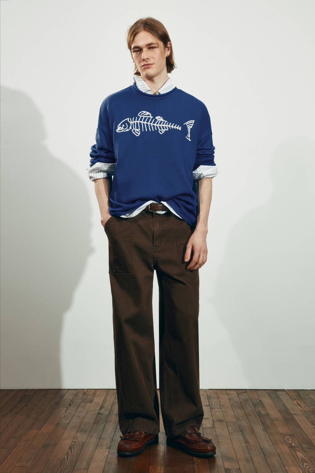 Джемпер вязаный с вышивкой - цвет синий - 5