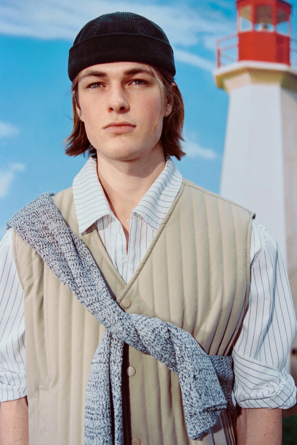 Шапка-бини с вельветовой фактурой в рубчик - цвет зеленый - 1