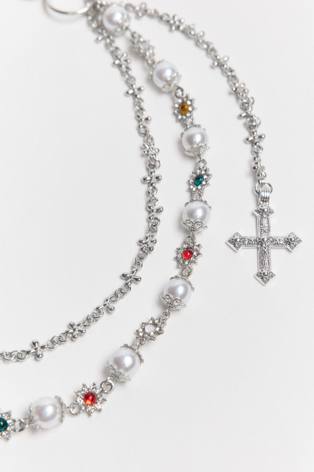 Колье с подвесками и крестом - цвет серый - 1