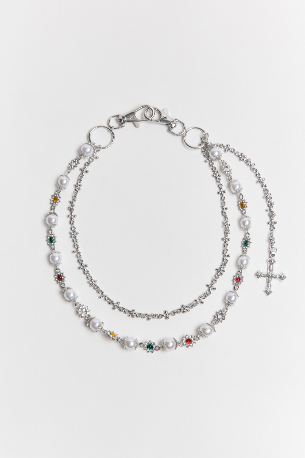 Колье с подвесками и крестом - цвет серый - 2