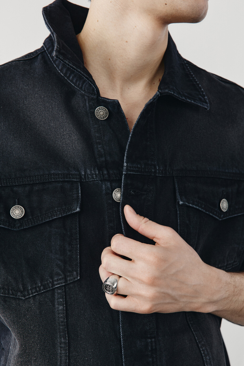 Кольцо-печатка потертое - цвет серый - 2