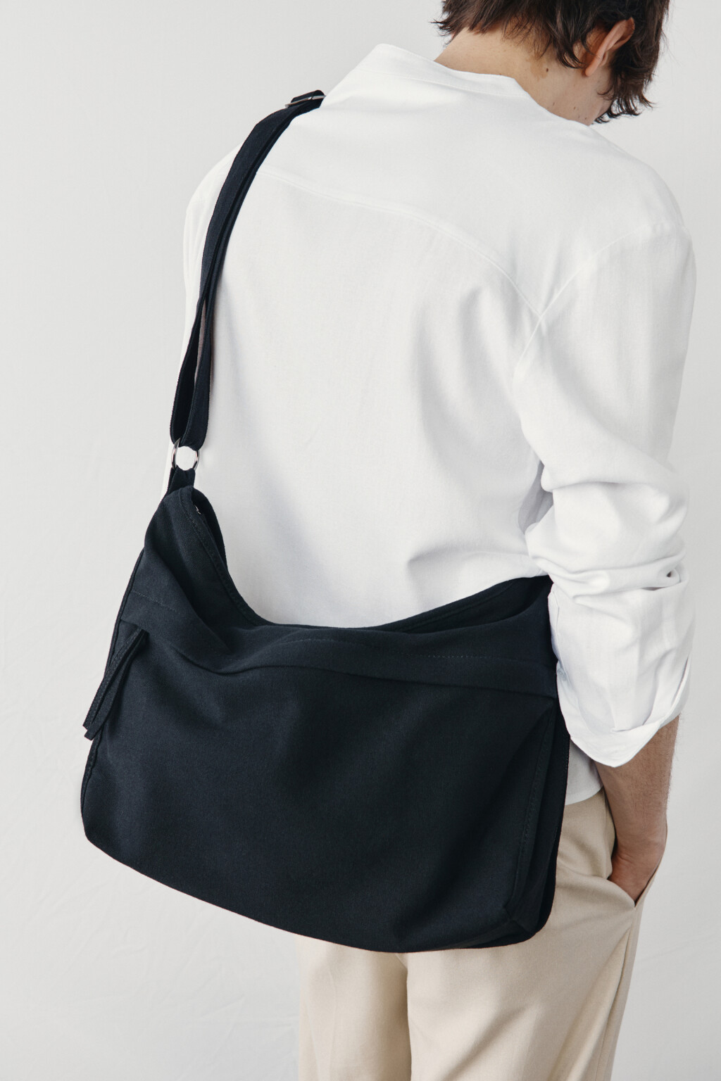 Сумка-тоут хлопковая через плечо - цвет черный - 1