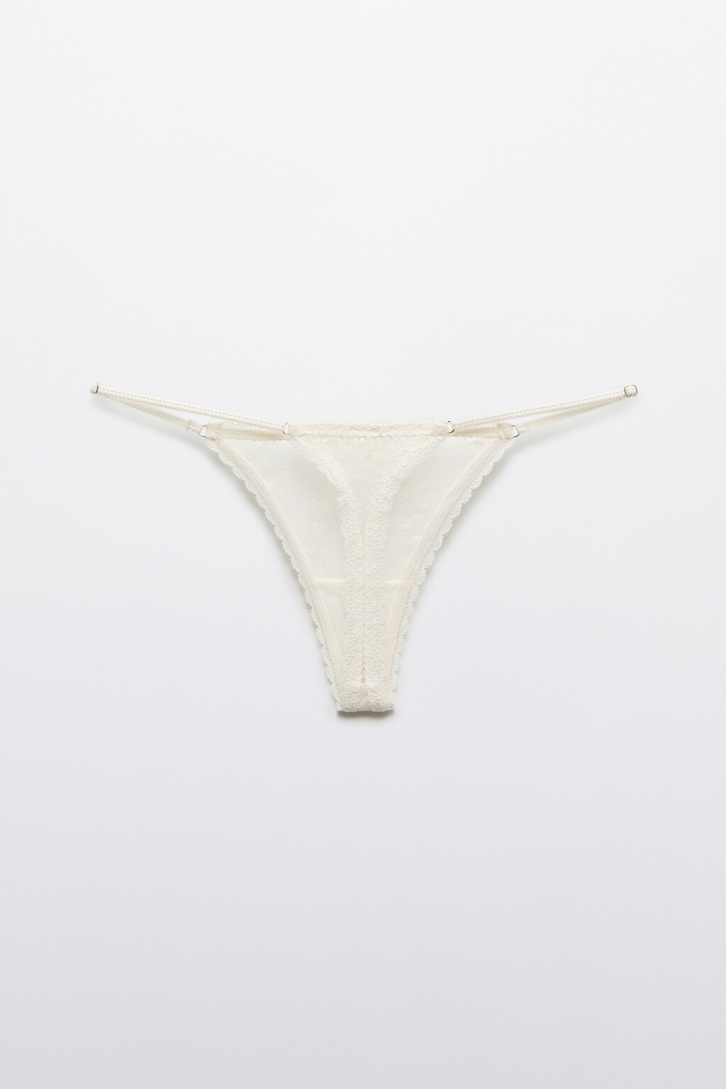 Трусы-стринги кружевные со средней посадкой - цвет ванильный - 7