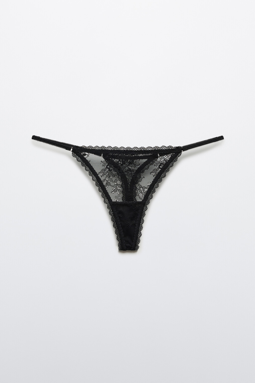 Трусы-стринги кружевные со средней посадкой - цвет черный - 5