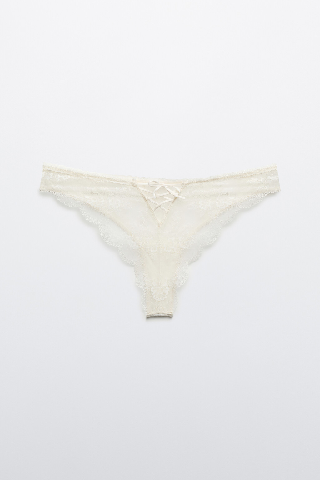 Трусы-бразильяна кружевные со средней посадкой - цвет ванильный - 5