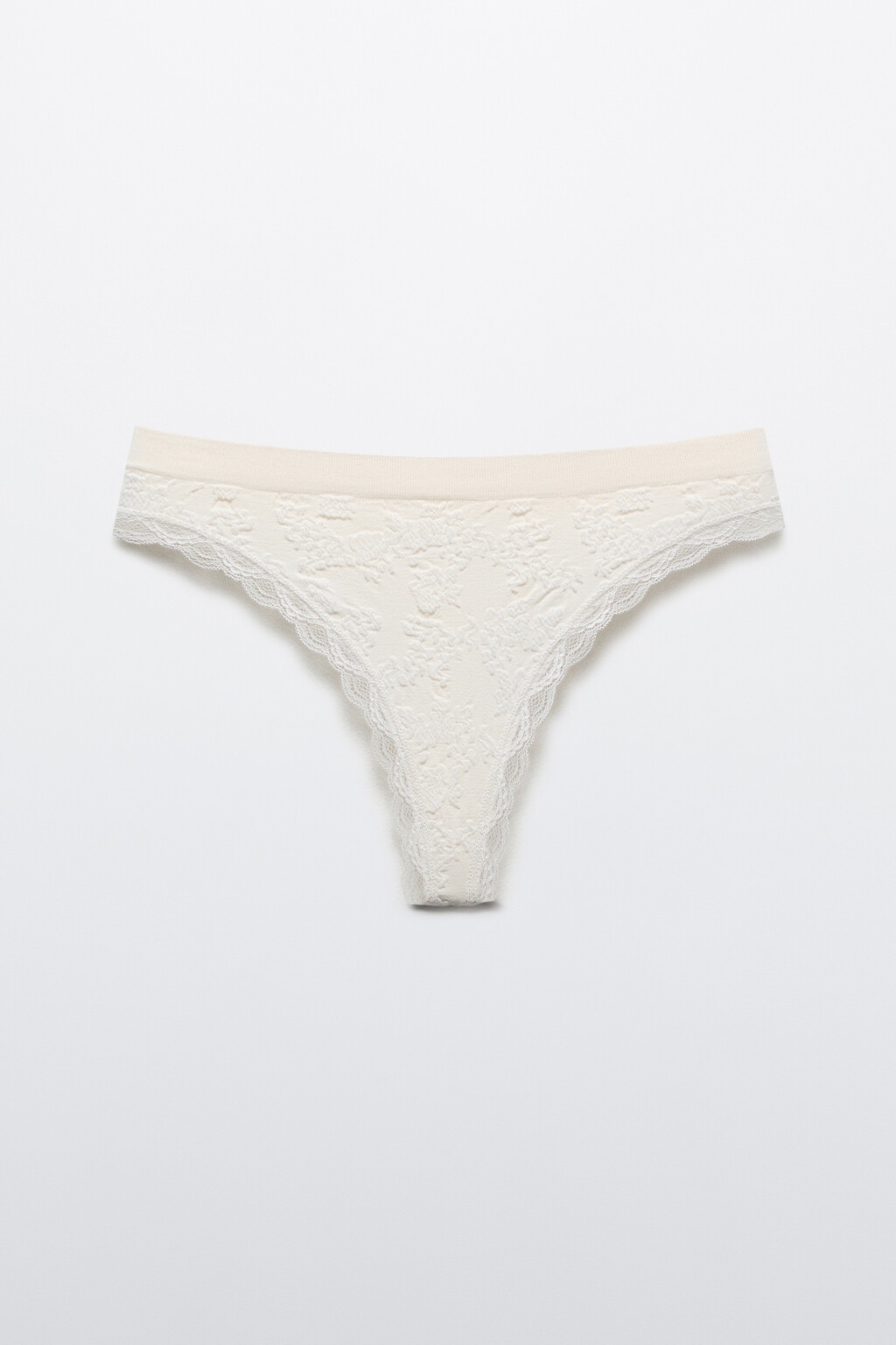Трусы-стринги с узором и кружевом - цвет ванильный - 5
