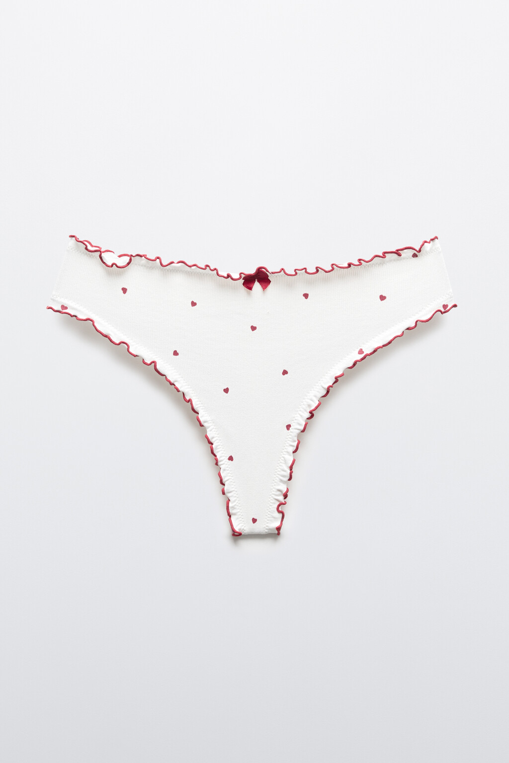 Трусы-стринги в рубчик с высокой посадкой и оборками - цвет красный - 5
