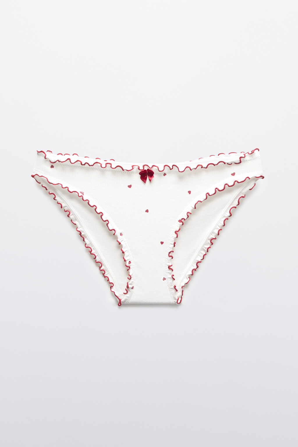 Трусы-слипы в рубчик со средней посадкой и оборками - цвет красный - 5