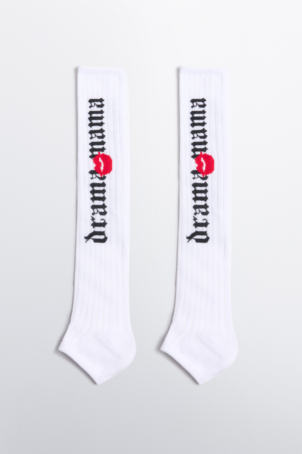 Гольфы без носка в рубчик с принтом - цвет белый - 2