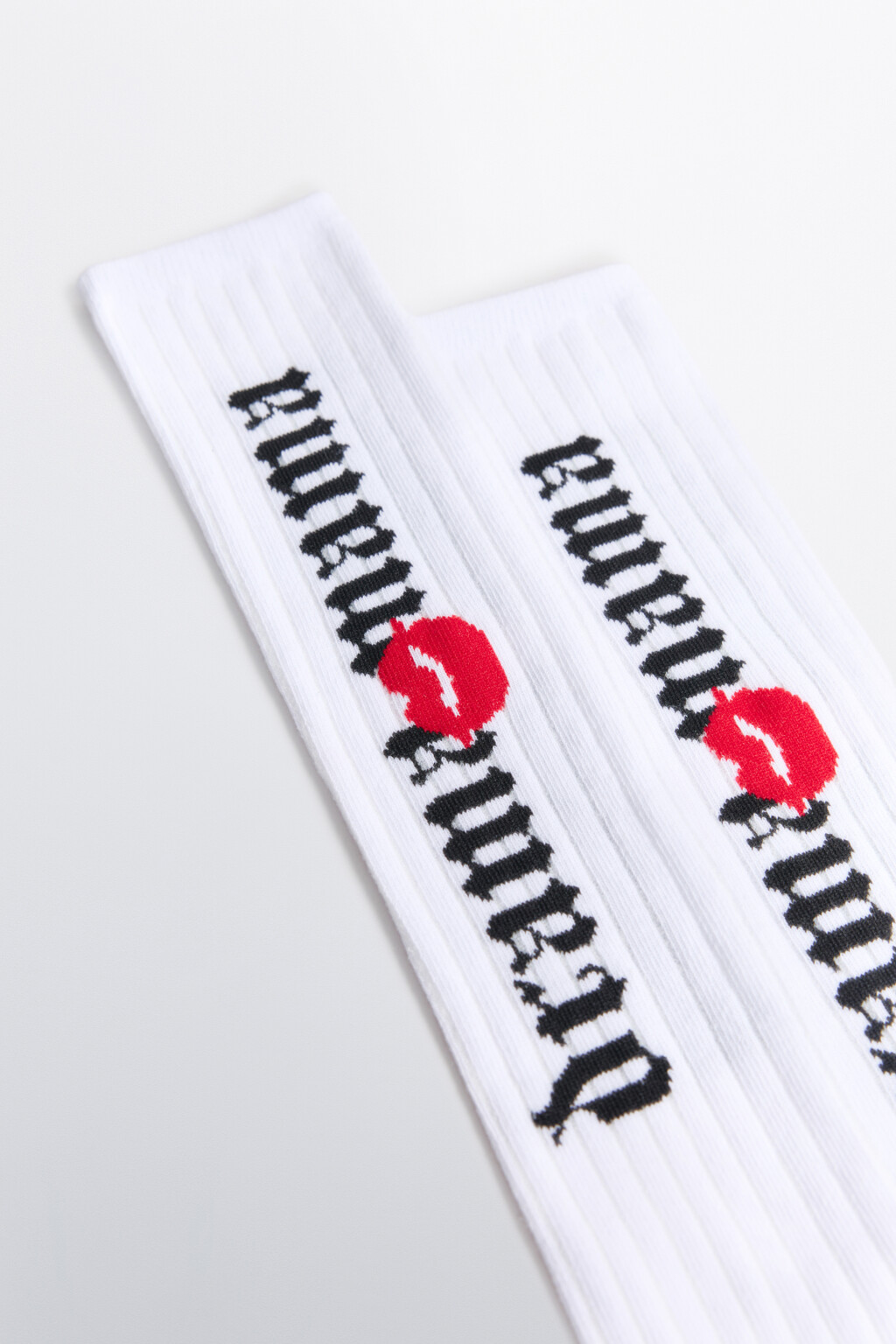 Гольфы без носка в рубчик с принтом - цвет белый - 3