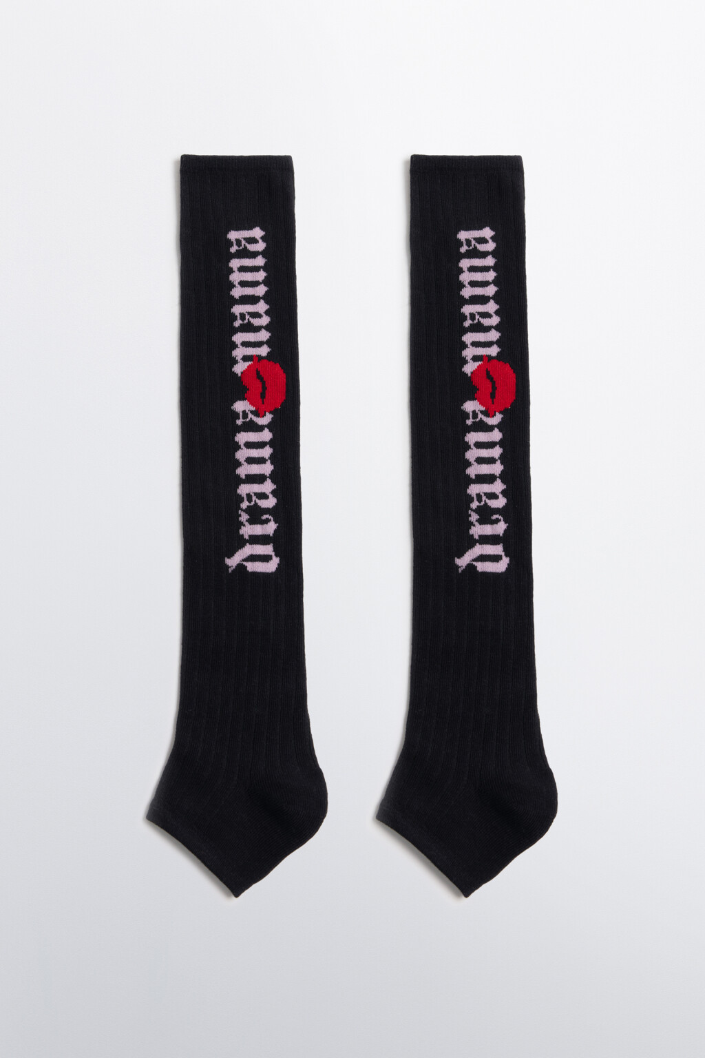 Гольфы без носка в рубчик с принтом - цвет черный - 1