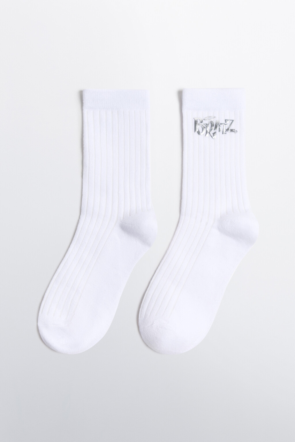 Носки высокие в рубчик с принтом - цвет белый - 2