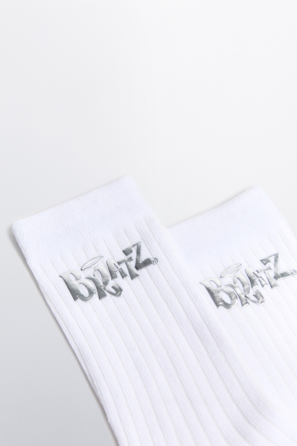 Носки высокие в рубчик с принтом - цвет белый - 3