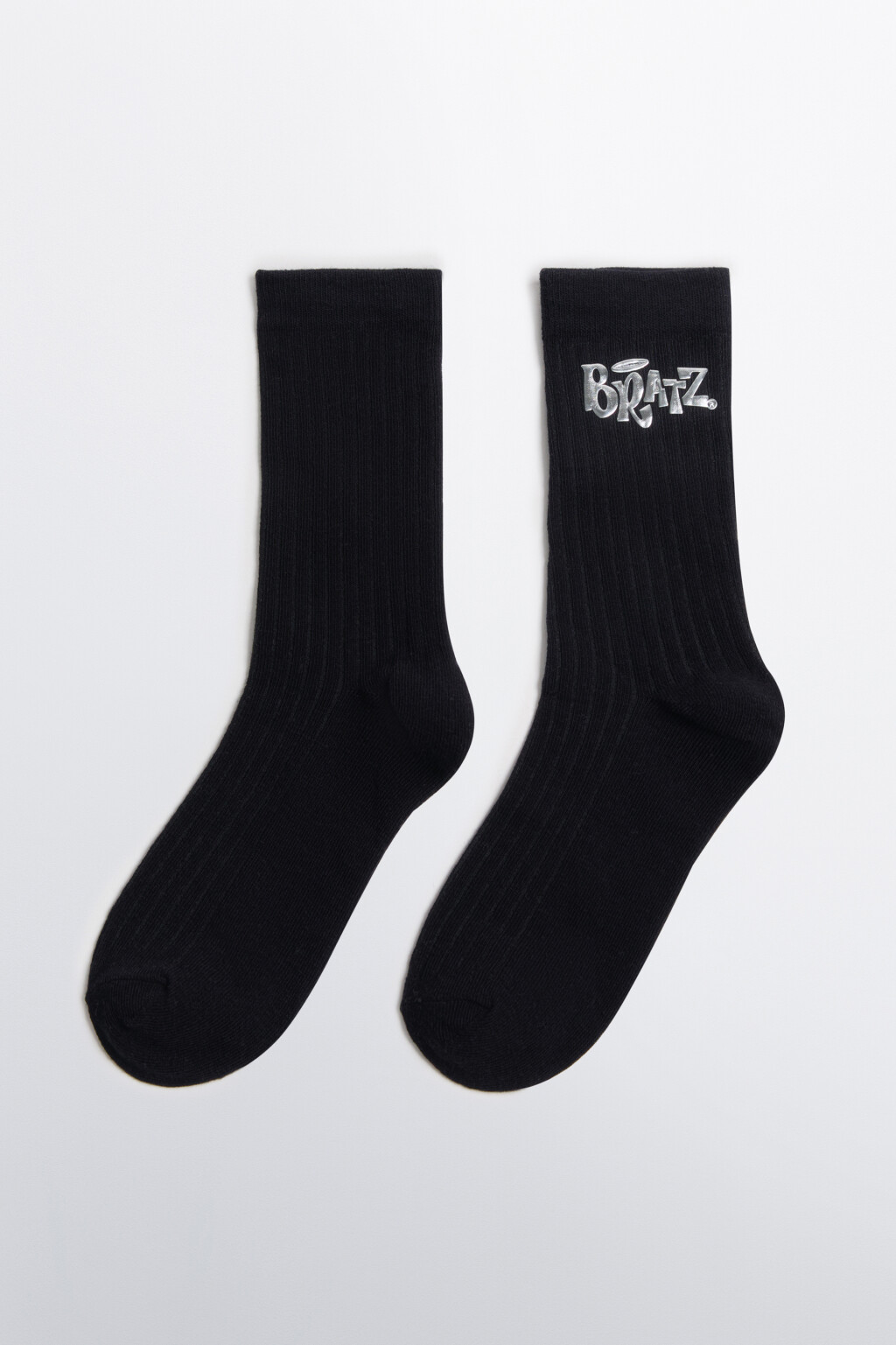 Носки высокие в рубчик с принтом - цвет черный - 1