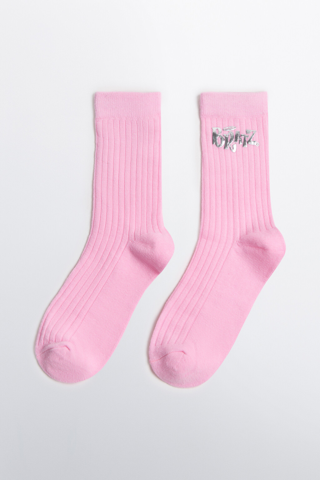 Носки высокие в рубчик с принтом - цвет розовый - 2