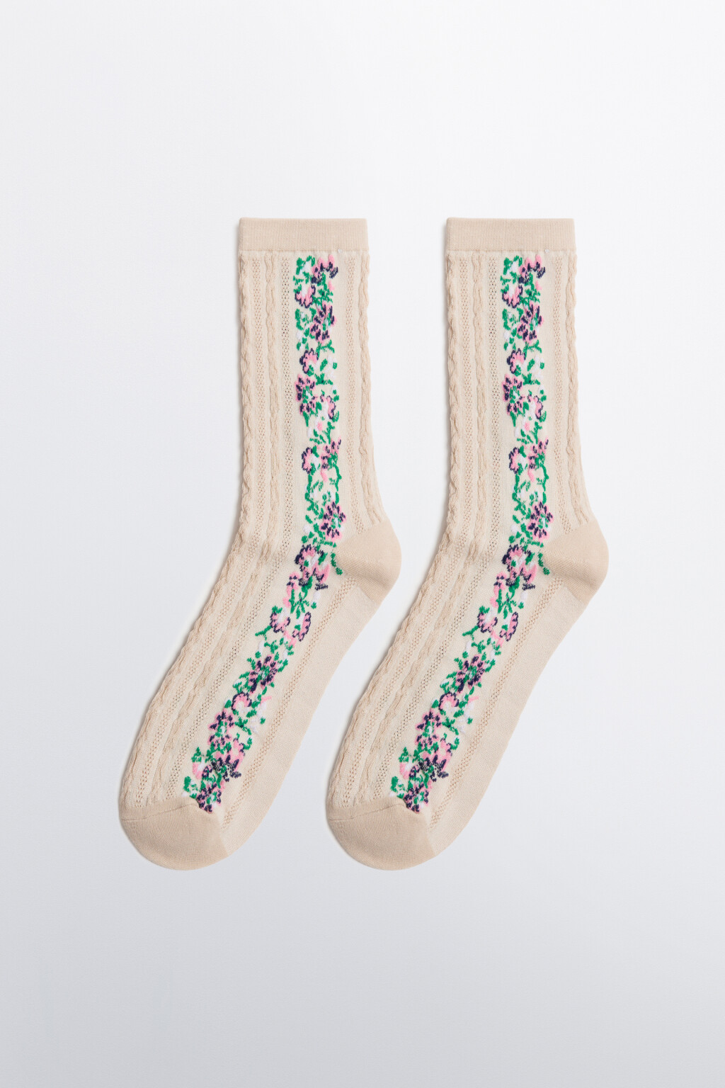 Носки высокие с цветочным рисунком - цвет бежевый - 1