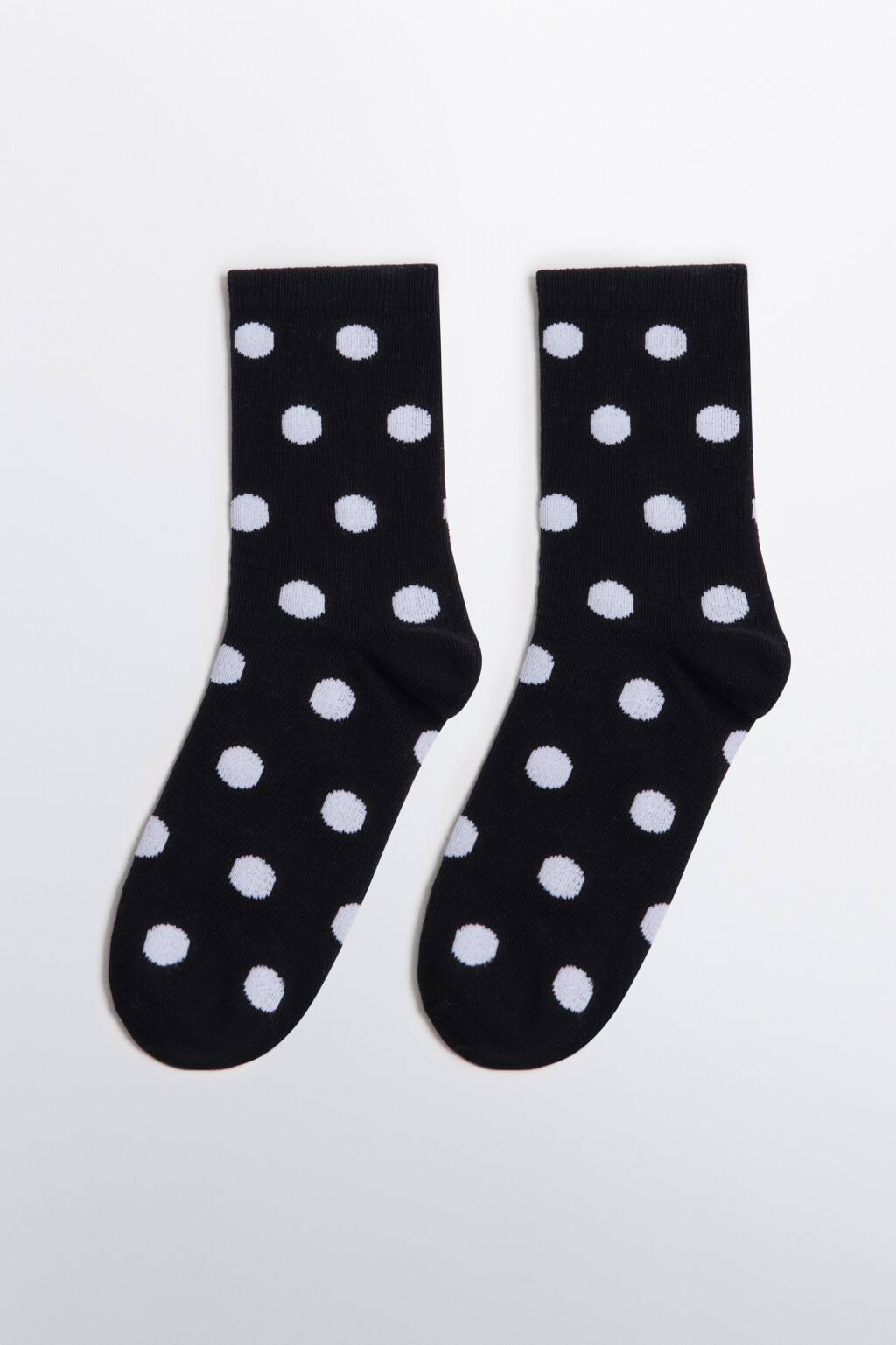 Носки высокие в рубчик с принтом в горошек - цвет черный - 1