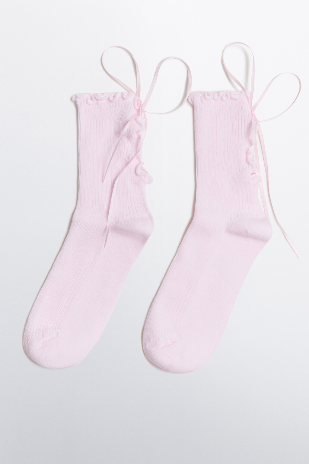 Носки с оборками и атласной ленточкой - цвет розовый - 1