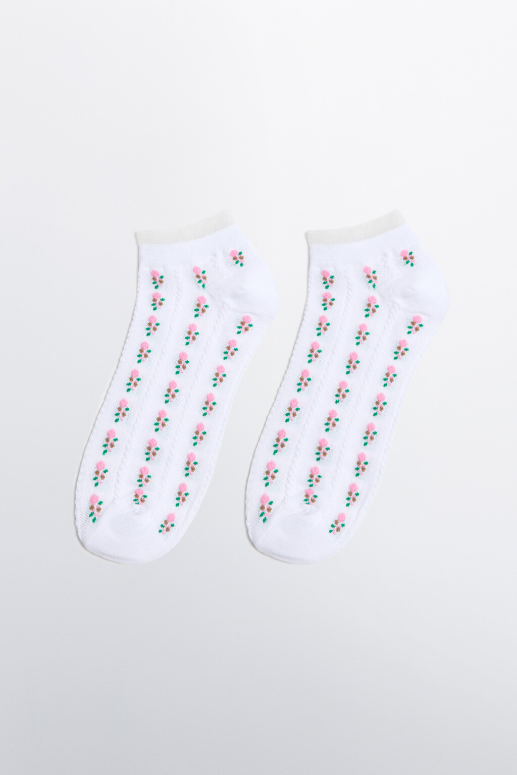 Носки короткие с цветочным рисунком - цвет белый - 1