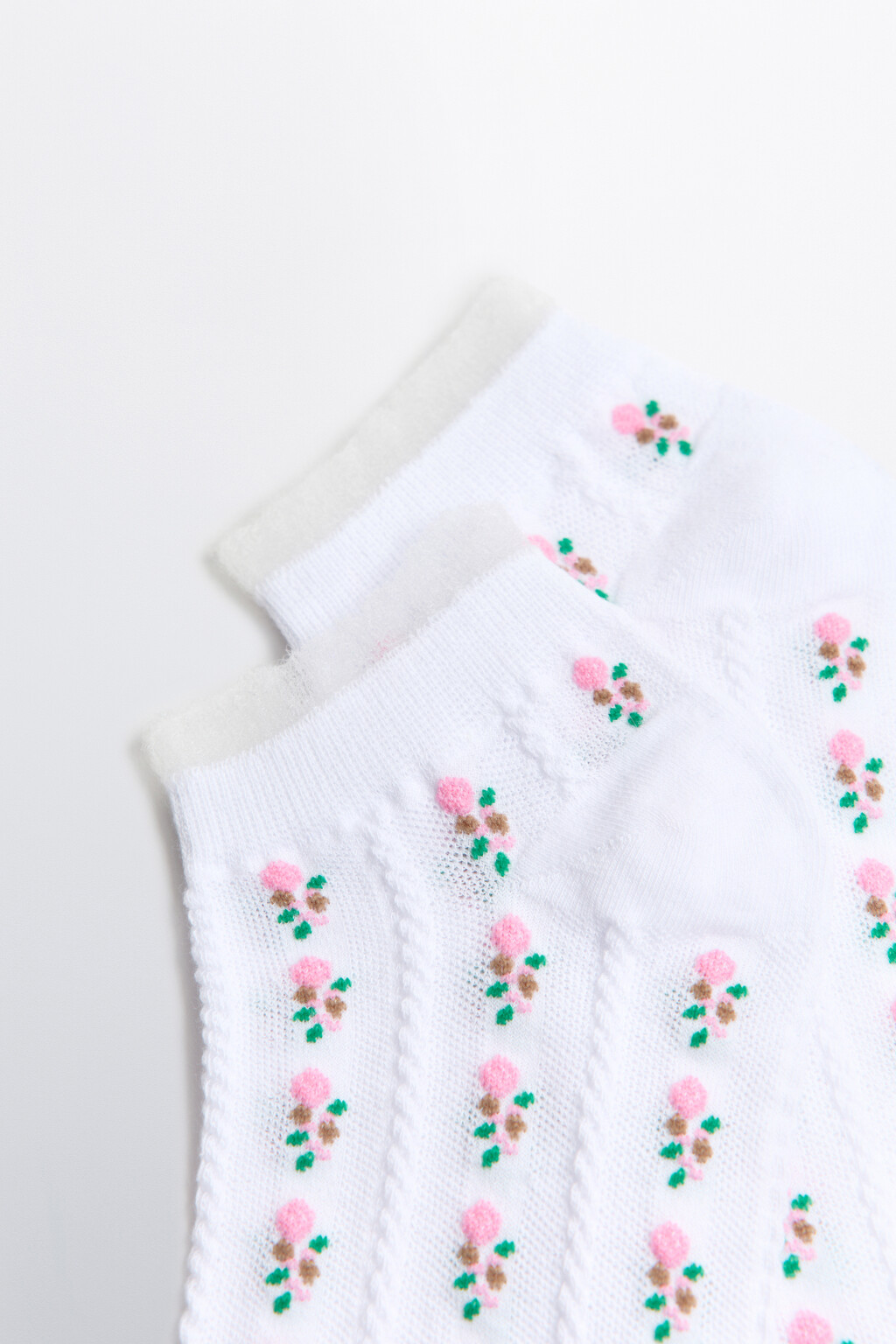 Носки короткие с цветочным рисунком - цвет белый - 2