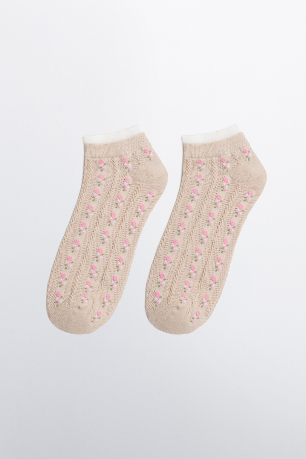 Носки короткие с цветочным рисунком - цвет бежевый - 1
