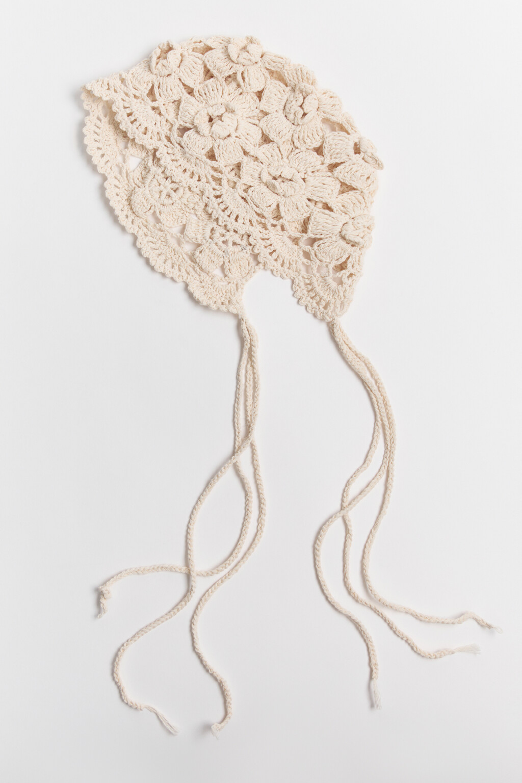 Шапка-чепчик вязаная кружевная - цвет молочный - 2