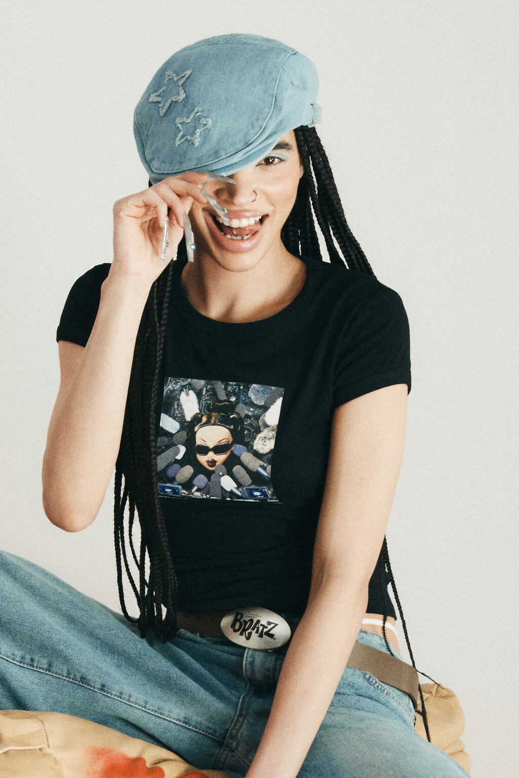 Кепи джинсовая с вышивкой - цвет голубой - 1